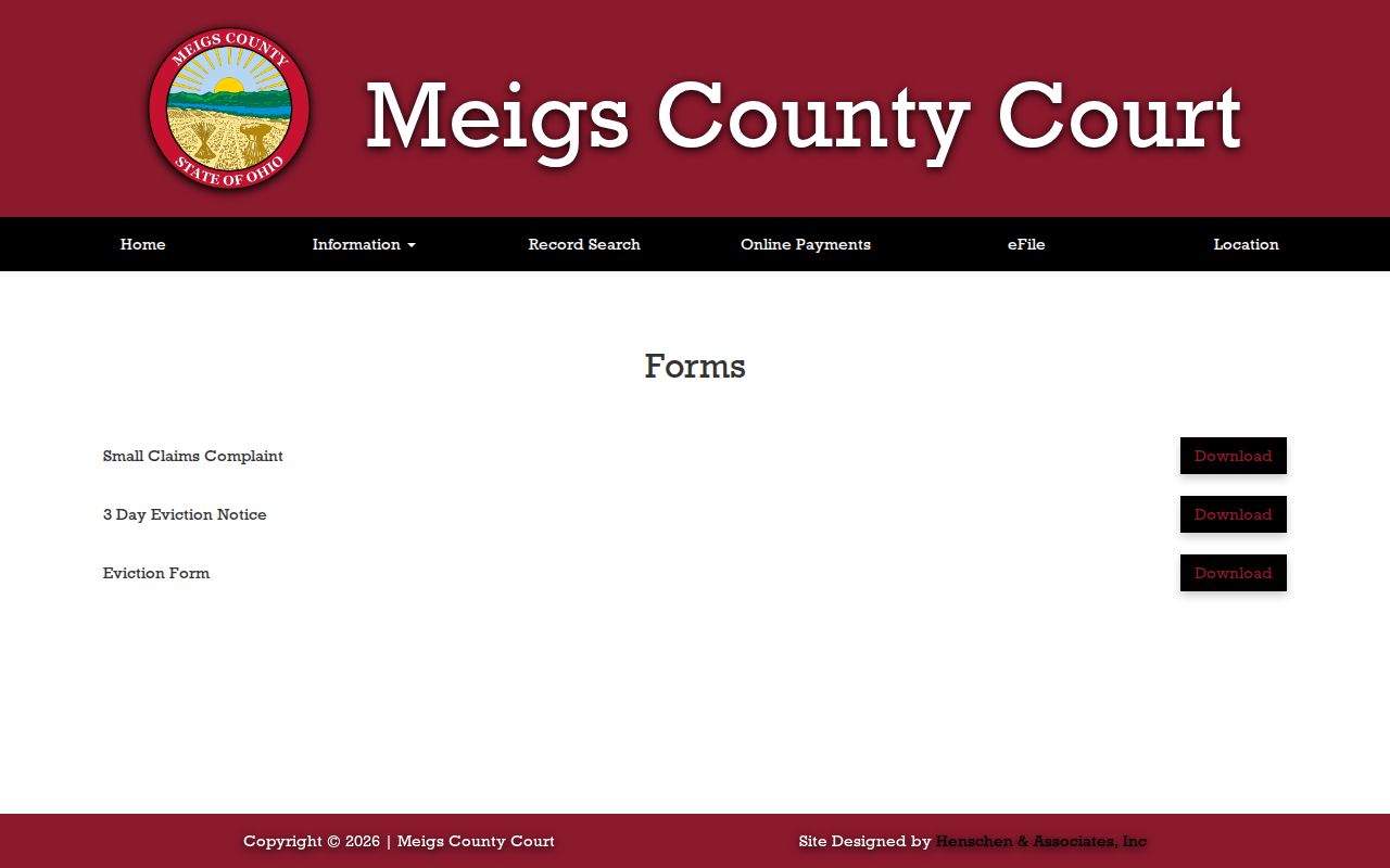 Meigs County civil docket County Court forms page
