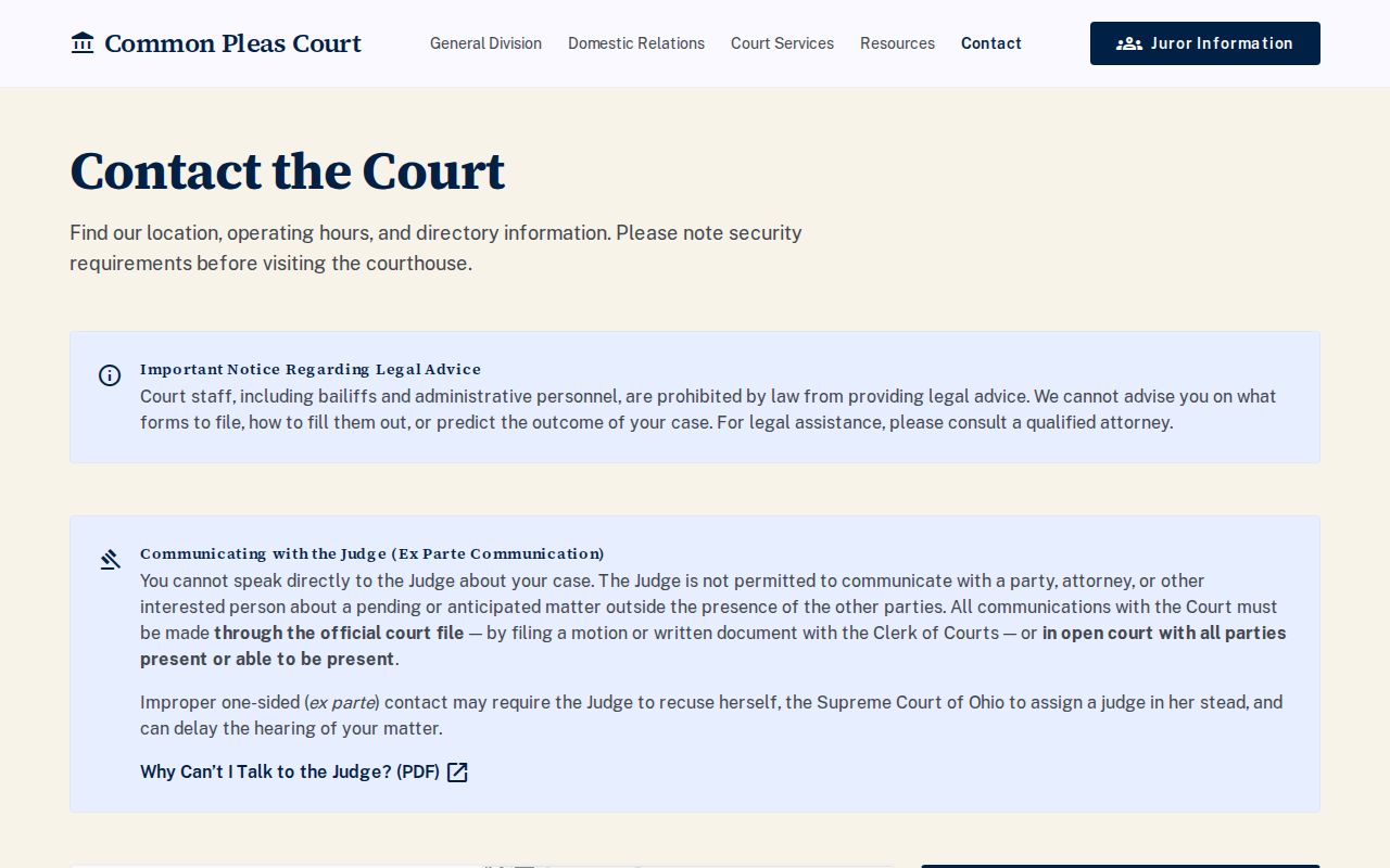 Meigs County court calendar Common Pleas contact directory