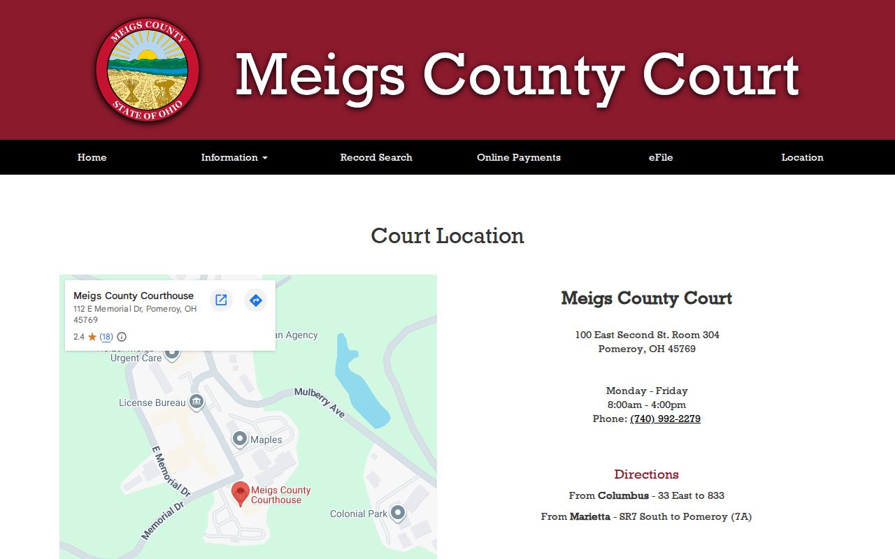 Meigs County court calendar County Court Room 304 location