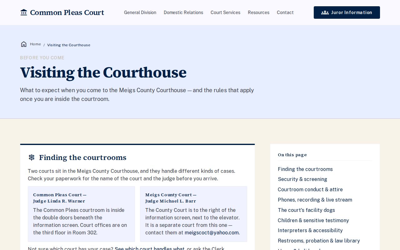 Meigs County court calendar courthouse visit rules