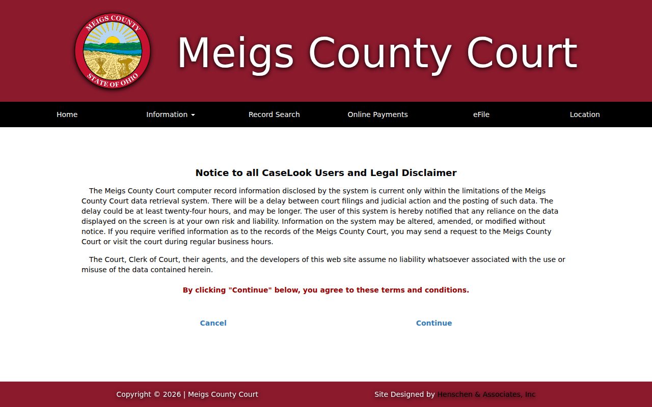Meigs County criminal docket CaseLook consent and delay notice