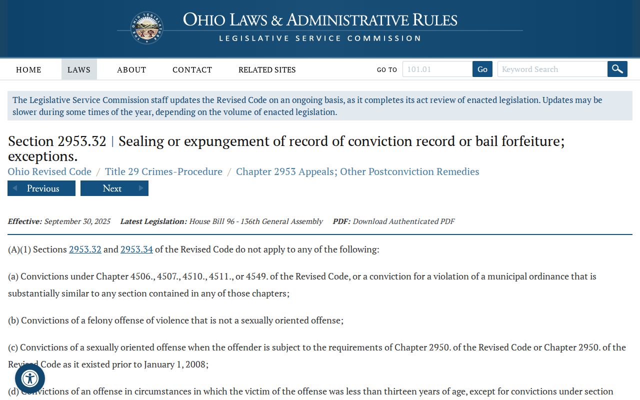 Meigs County criminal docket Ohio sealing and expungement law page