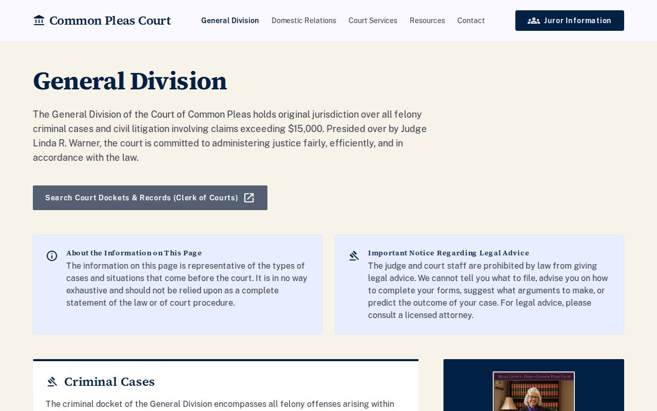 Meigs County court docket Common Pleas General Division information