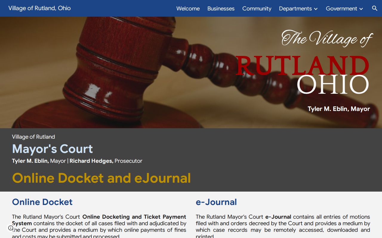 Meigs County traffic court record Rutland Mayor's Court e-journal